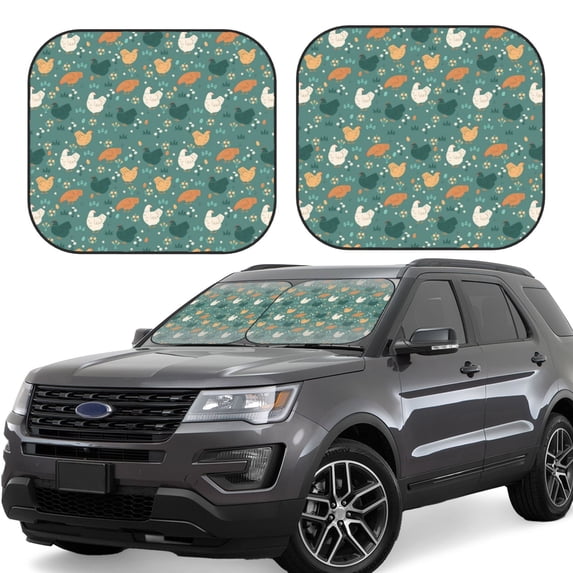 KLL Flowe Rooster Windshield Sun Shade 2-Piece Foldable Car Front Window Sunshade for Most Sedans SUV Truck- Medium