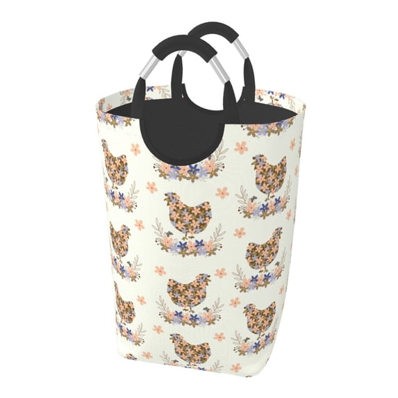 KLL Flower Chicken Laundry Hamper,Large Canvas Fabric Lightweight Storage Basket Toy Organizer Dirty Clothes Collapsible Waterproof