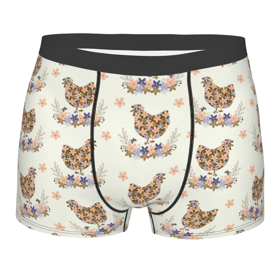 KLL Flower Chicken Men's Cotton Boxer Briefs Underwear-Large