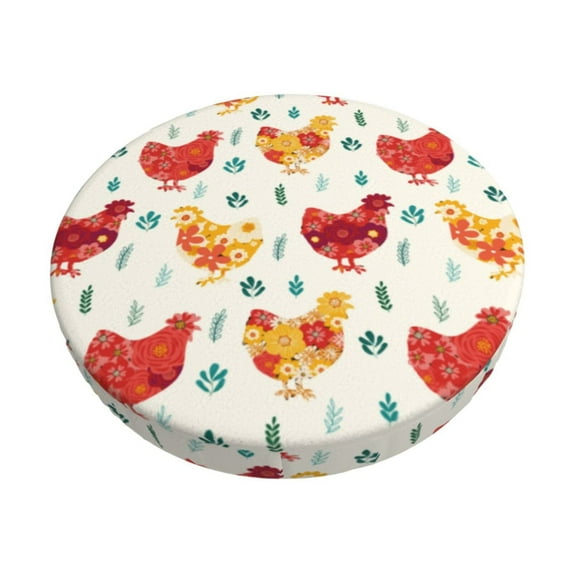 KLL Flower Chicken Round Bar Chair Cushion Cover 12 inch ,Bar Stool Protector with Elastic, Soft Washable