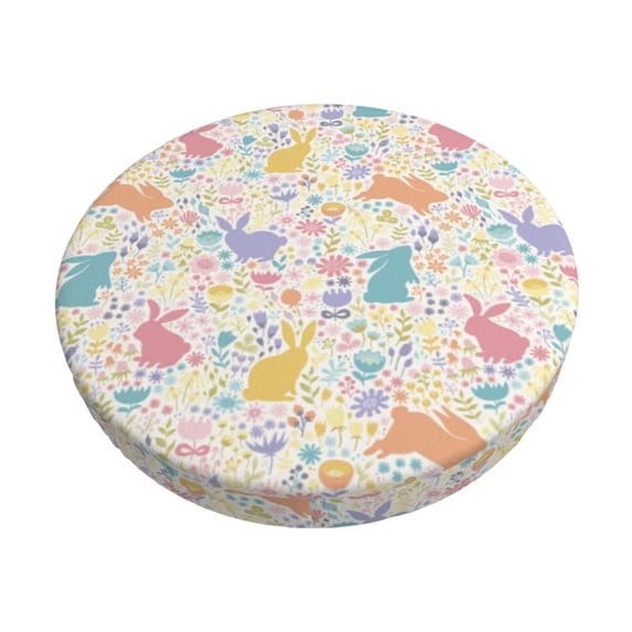 KLL Flower Color Rabbit Round Bar Chair Cushion Cover 13 inch ,Bar Stool Protector with Elastic, Soft Washable