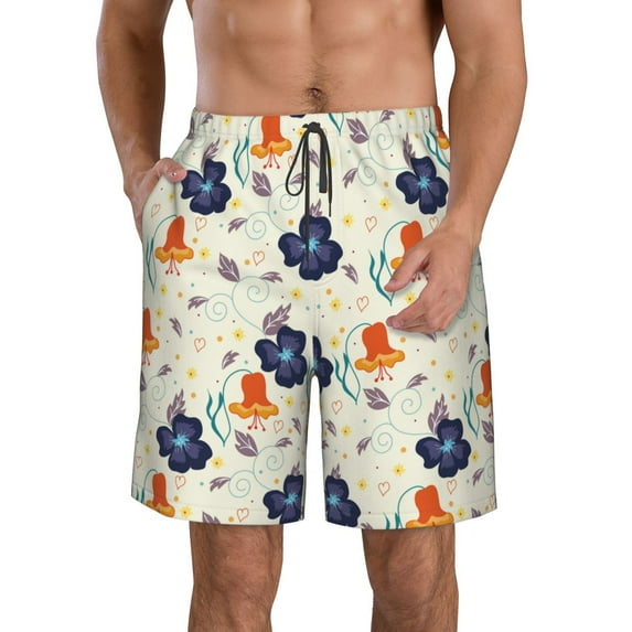 KLL Flower Leaves Men's Casual Summer Beach Shorts Hawaiian Shorts with Pockets-3X-Large