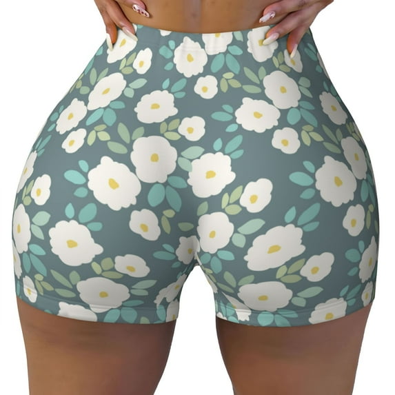 KLL Flower Pattern Workout Shorts for Women Scrunch Short Gym Yoga Running Sport Active Exercise Fitness Shorts