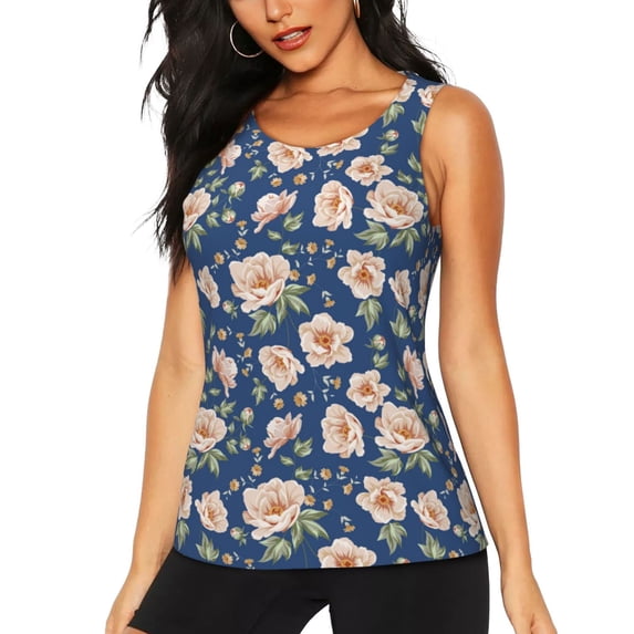 KLL Flower Print Womens Tank Top Sleeveless Workout Tops Athletic Running Shirts Yoga Gym Clothes-XX-Large