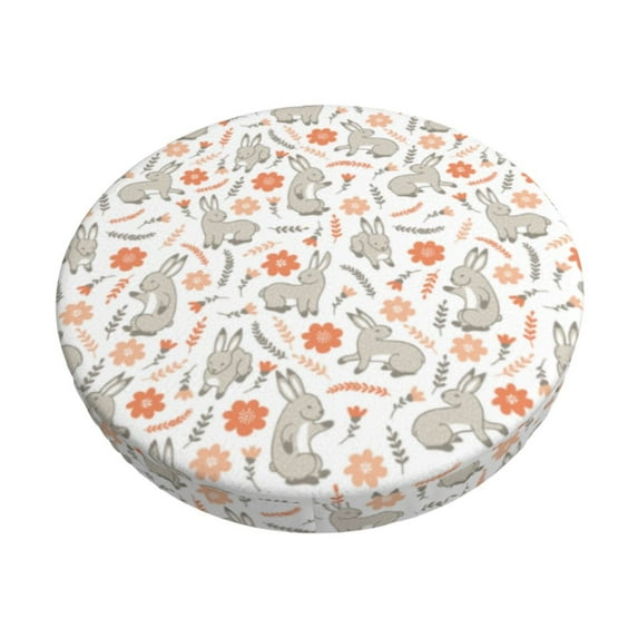 KLL Flower Rabbit Round Bar Chair Cushion Cover 12 inch ,Bar Stool Protector with Elastic, Soft Washable