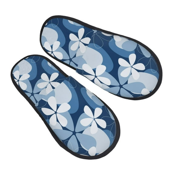 KLL Flower Slippers for Women Men House Slip on Indoor Outdoor Bedroom Furry Fleece Lined Ladies Comfy Anti-Skid Rubber Hard Sole-Medium