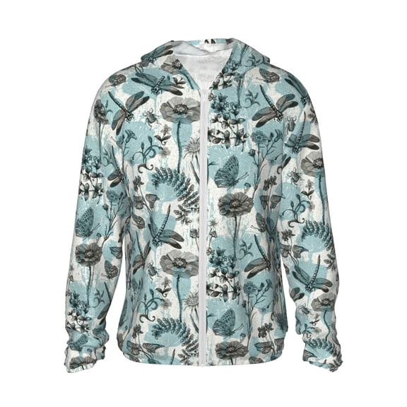 KLL Flowers In Vintage Print Men's Women’s UPF 50  Sun Protection Outdoor Hoodie Jacket Long Sleeve Fishing Hiking Performance Shirt- XX-Large