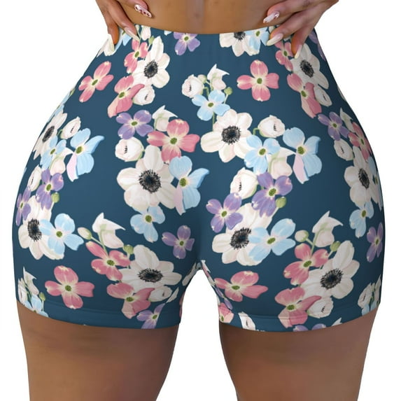 KLL Flowers Pattern Workout Shorts for Women Scrunch Short Gym Yoga Running Sport Active Exercise Fitness Shorts