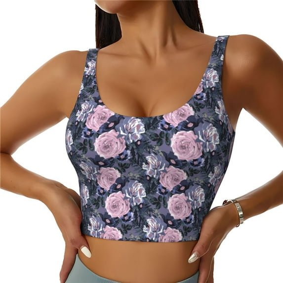 KLL Flowers for Workout Tank Tops for Women,U Back Fitness Top Built in Shelf Bras Padded Fit for Yoga Gym-Large