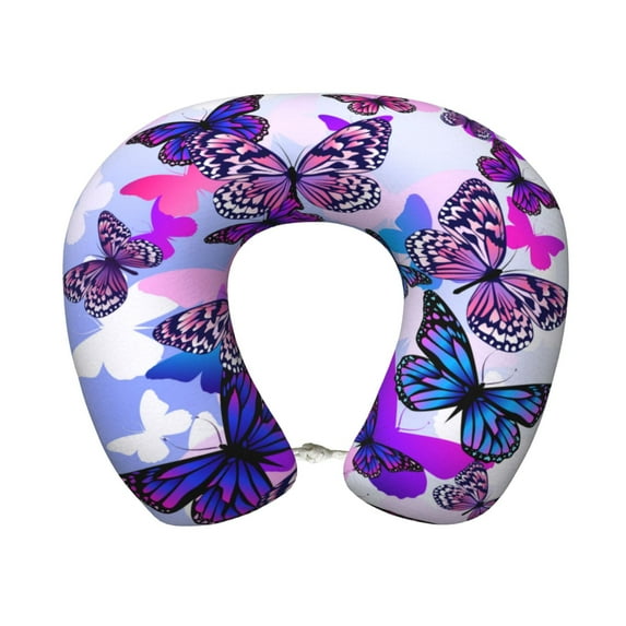 KLL Flying Butterflies Pattern Memory Foam Cervical Neck Pillow Versatile U-Shaped Pillows for Home/Office/Camping/Travelling/Soft Washable Cover