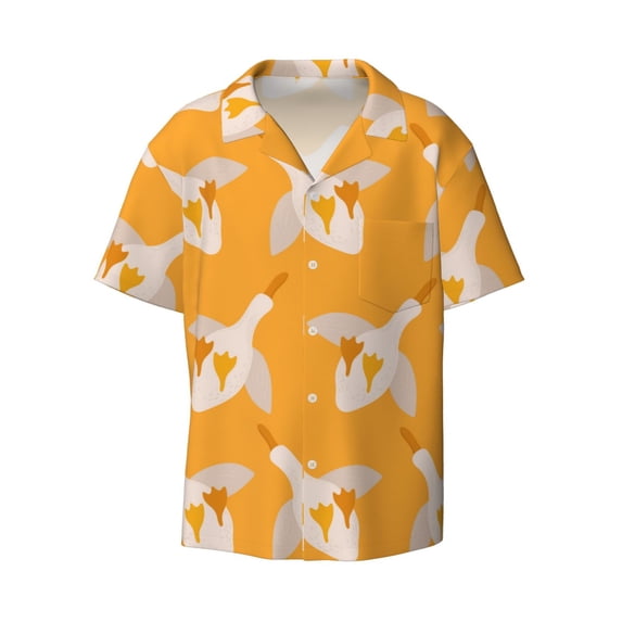 KLL Flying Ducks Print Men's Shirt Short Sleeve Button Down Summer Cuba Beach Shirts- Medium