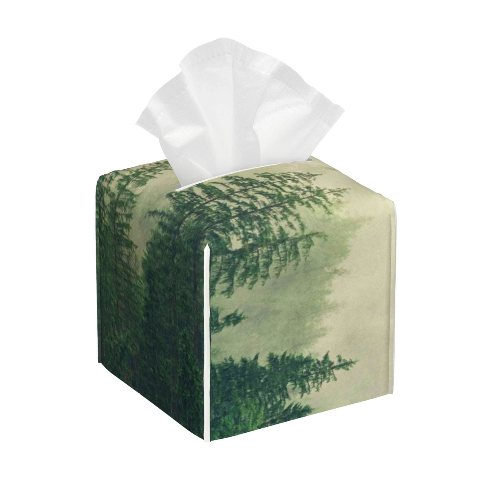 KLL Fog Forest Print Tissue Box Cover,Leather Tissue Holder Square ...