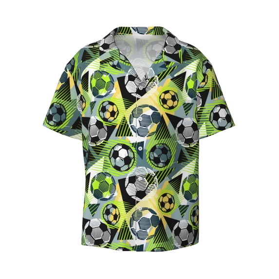KLL Football Doodle Print Men's Shirt Short Sleeve Button Down Summer Cuba Beach Shirts- XX-Large