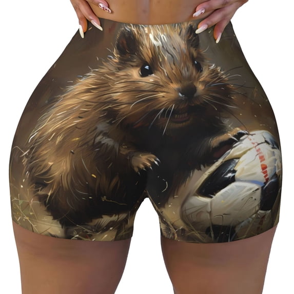KLL Football Loving Hamster Pattern Workout Shorts for Women Scrunch Short Gym Yoga Running Sport Active Exercise Fitness Shorts
