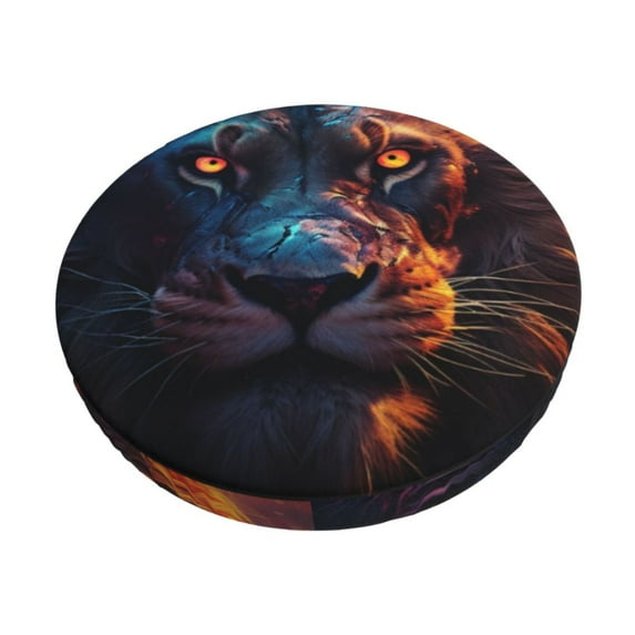 KLL Forest Cool Lion Round Bar Chair Cushion Cover 13 inch ,Bar Stool Protector with Elastic, Soft Washable