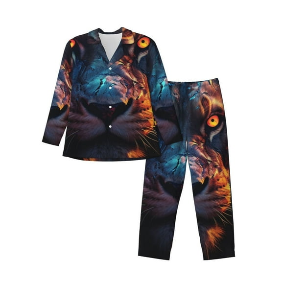 KLL Forest Cool Lion Sleepwear Mens Flannel Pajamas,Long Cotton Pj Set