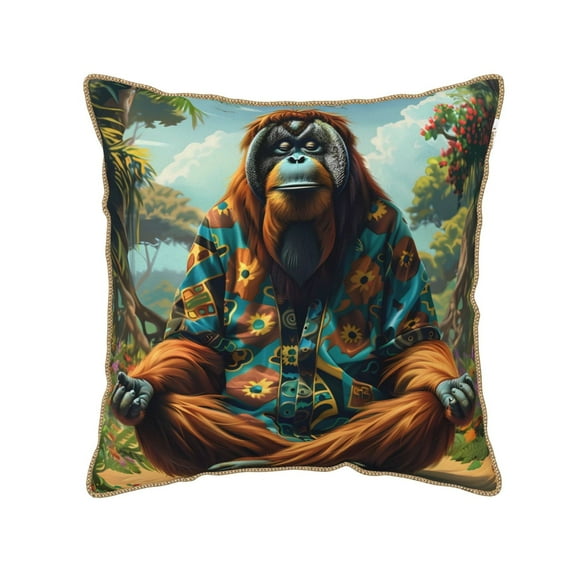 KLL Forest Meditating Gorilla Decorative Throw Pillow Covers Velvet Soft for Couch Sofa Bedroom Living Room Outdoor (No pillow core)- 18"x18"