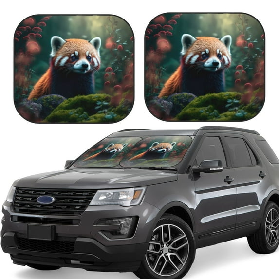 KLL Forest Plant Raccoon Windshield Sun Shade 2-Piece Foldable Car Front Window Sunshade for Most Sedans SUV Truck- Medium