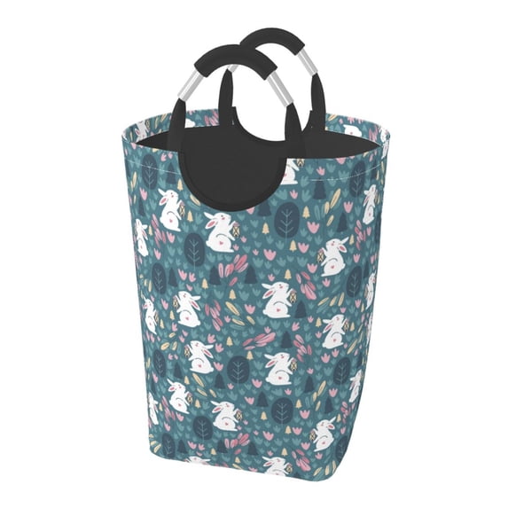 KLL Forest Rabbit Laundry Hamper,Large Canvas Fabric Lightweight Storage Basket Toy Organizer Dirty Clothes Collapsible Waterproof