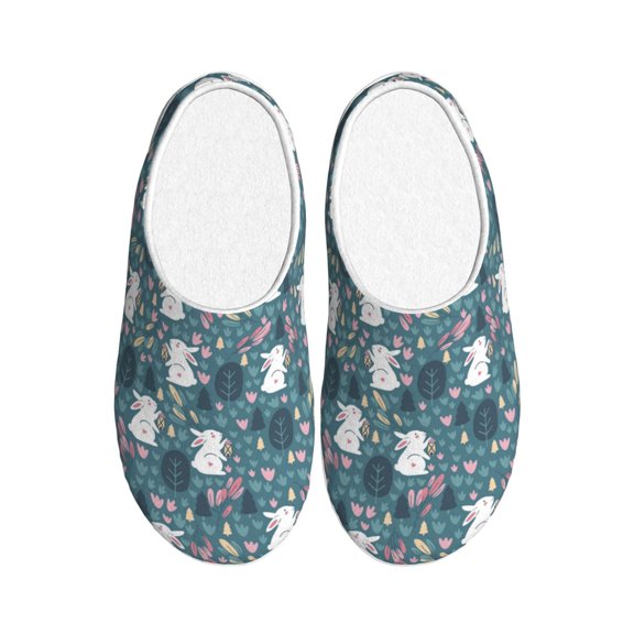 KLL Forest Rabbit Pattern Adult Unisex Cozy Slippers,Fuzzy Slip-on Slippers TPR Sole Slippers Comfort Plush Home Footwear for Indoor & Outdoor-35/36