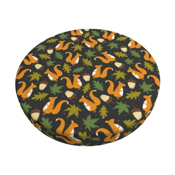 KLL Forest Squirrel Round Bar Chair Cushion Cover 14 inch ,Bar Stool Protector with Elastic, Soft Washable