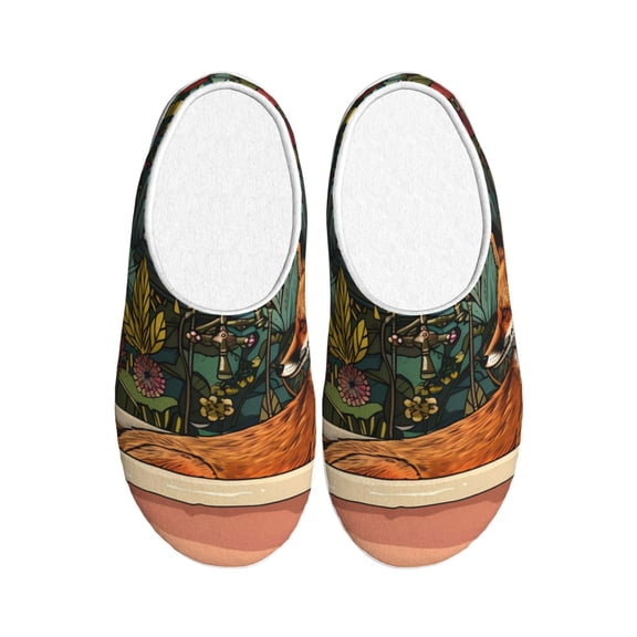 KLL Fox Bathtub Floral Art Pattern Adult Unisex Cozy Slippers,Fuzzy Slip-on Slippers TPR Sole Slippers Comfort Plush Home Footwear for Indoor & Outdoor-35/36
