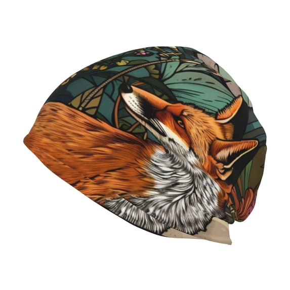 KLL Fox Bathtub Floral Art Winter Fall Beanie Knit Hats for Men & Women - Warm & Soft Stylish Toboggan Caps for Cold Weather