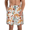 thumbnail image 1 of KLL Foxes and Floral Harmony Men's Casual Summer Beach Shorts Hawaiian Shorts with Pockets-3X-Large, 1 of 5