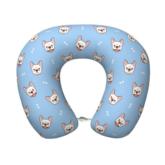 KLL French Bulldog Head Pattern Memory Foam Cervical Neck Pillow Versatile U-Shaped Pillows for Home/Office/Camping/Travelling/Soft Washable Cover