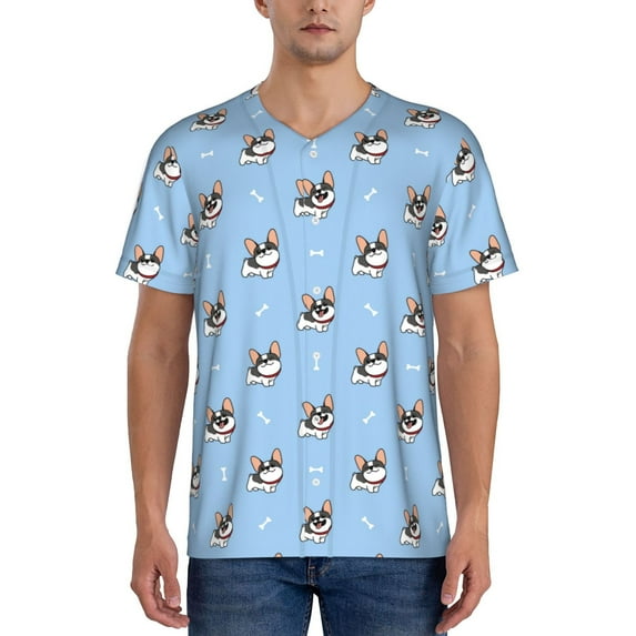 KLL French Bulldog2 for Men's Baseball Shirts,Short Sleeve Casual Shirts Button Down Shirt for Men Beach Summer Wedding Shirt-XX-Large