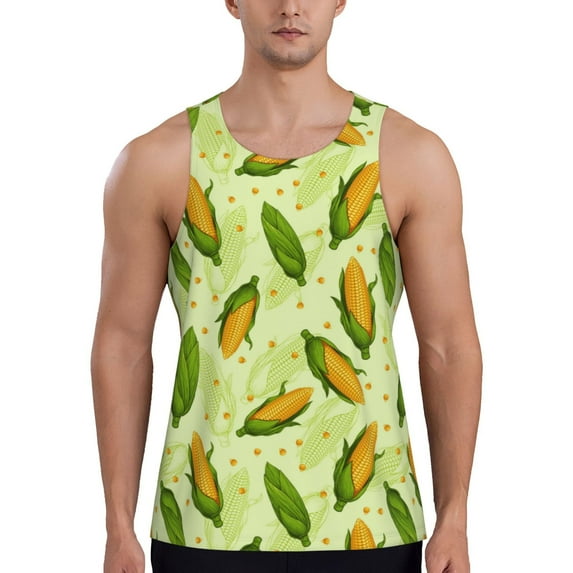 KLL Fresh Corn Print Men's Muscle Gym Workout Stringer Tank Tops Bodybuilding Fitness T-Shirts Tank Tops Men-XX-Large