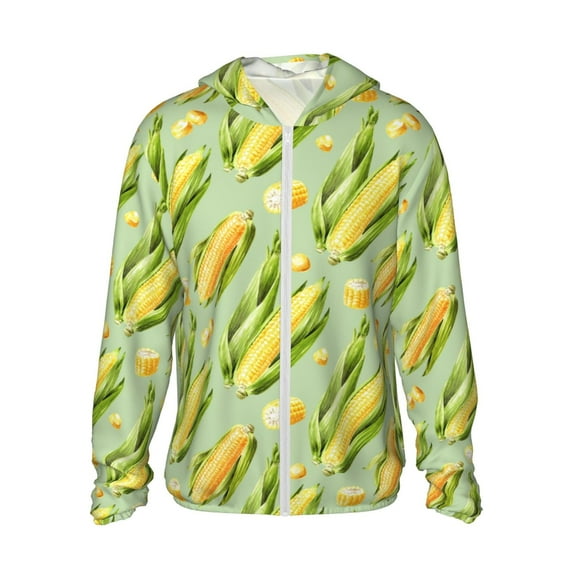 KLL Fresh Sweet Corn Print Men's Women’s UPF 50+ Sun Protection Outdoor Hoodie Jacket Long Sleeve Fishing Hiking Performance Shirt-X-Large