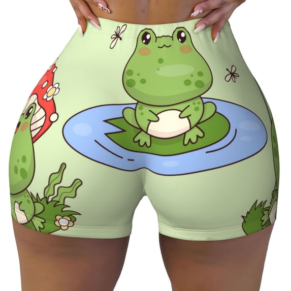 KLL Frog Amanita Mushroom Pattern Workout Shorts for Women Scrunch Short Gym Yoga Running Sport Active Exercise Fitness Shorts