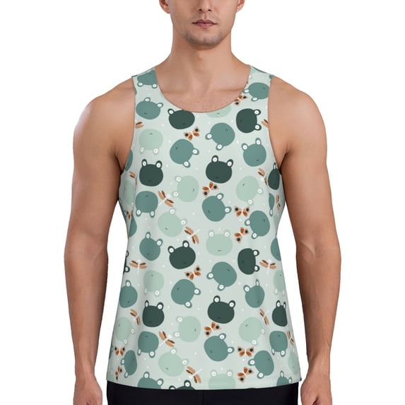 KLL Frog And Dragonflies Print Men's Muscle Gym Workout Stringer Tank Tops Bodybuilding Fitness T-Shirts Tank Tops Men-X-Large