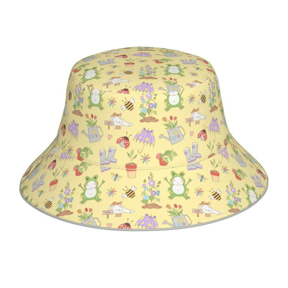 KLL Frog Bee Bucket Hat for Women Men Packable Travel Beach Sun Hat Outdoor Rave Accessories Reflective Fisherman Cap