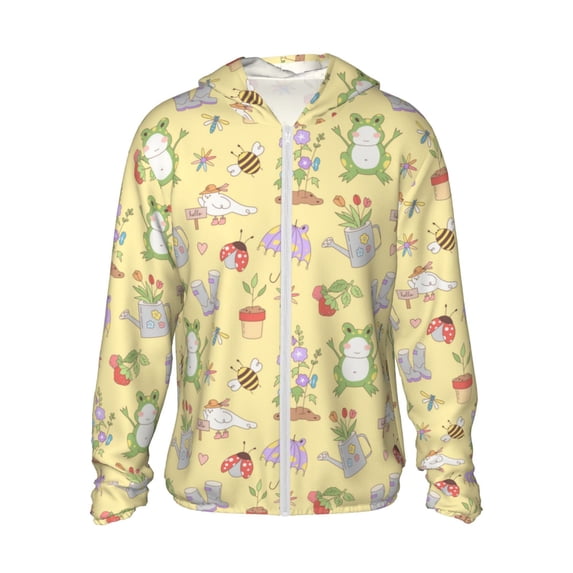 KLL Frog Bee Print Men's Women’s UPF 50+ Sun Protection Outdoor Hoodie Jacket Long Sleeve Fishing Hiking Performance Shirt- Medium