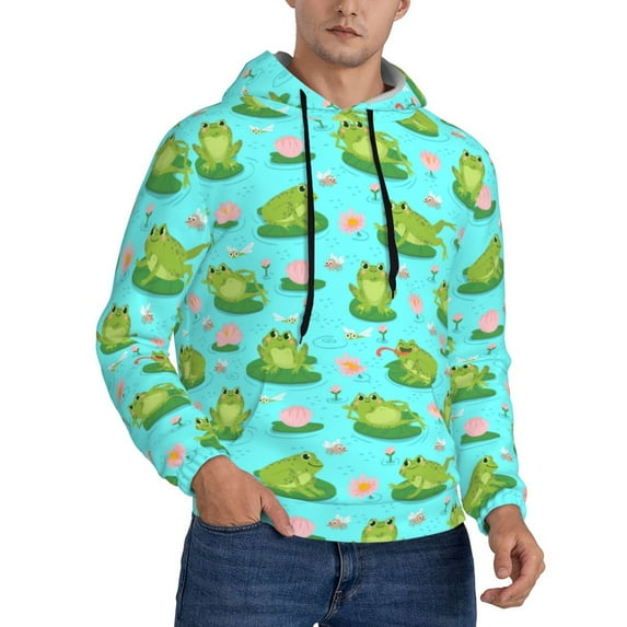 KLL Frogs And Aquatic Plants Print Mens Hoodie Long Sleeve Casual Pullover Hooded Sweatshirt Fashion Drawstring Hoodies with Pocket-XX-Large