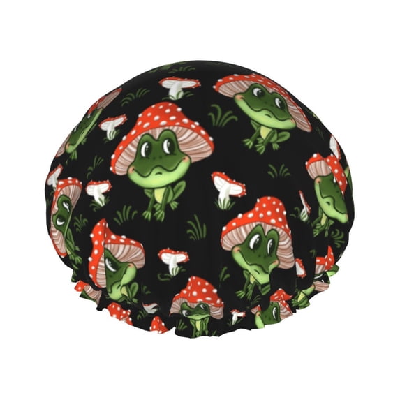 KLL Frogs In Mushroom Hats Pattern Shower Cap & Bath Cap for Women,Reversible Oversized Waterproof Shower Caps for all Hair Lengths,Elastic Reusable Bathing Hair Cap