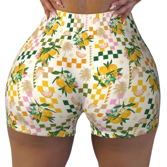 KLL Fruit Pattern Workout Shorts for Women Scrunch Short Gym Yoga Running Sport Active Exercise Fitness Shorts