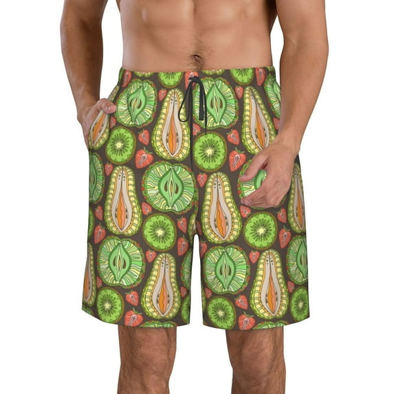 KLL Fruits 1 Men's Casual Summer Beach Shorts Hawaiian Shorts with Pockets-X-Large