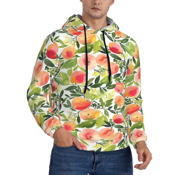 KLL Fruits Peach1 Print Mens Hoodie Long Sleeve Casual Pullover Hooded Sweatshirt Fashion Drawstring Hoodies with Pocket-4X-Large