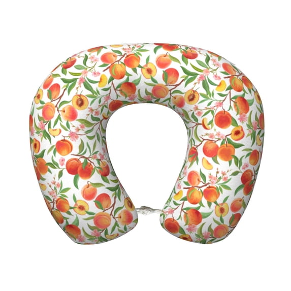 KLL Fruits Peach2 Pattern Memory Foam Cervical Neck Pillow Versatile U-Shaped Pillows for Home/Office/Camping/Travelling/Soft Washable Cover