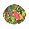thumbnail image 1 of KLL Fruits Vegetables And Berries Pattern Shower Cap & Bath Cap for Women,Reversible Oversized Waterproof Shower Caps for all Hair Lengths,Elastic Reusable Bathing Hair Cap, 1 of 6