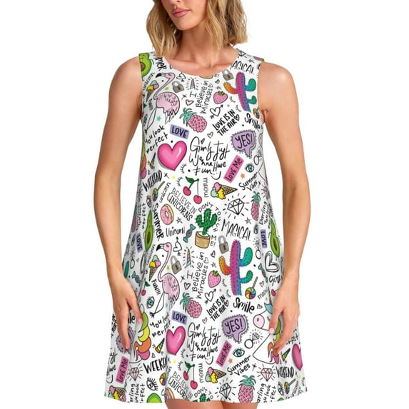 KLL Fun Animal with Unicorn Pattern Womens Summer Dresses 2025,Loose Round Neck Sleeveless Sundresses Tank Dresses with Pockets