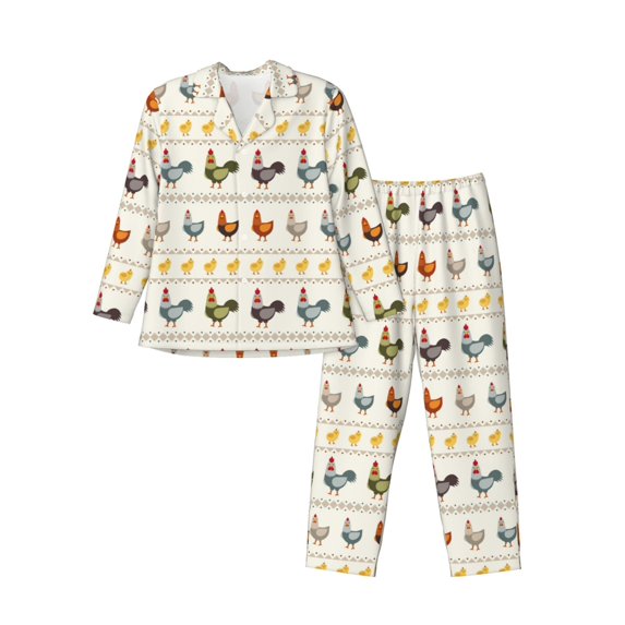 KLL Funny Chicken Sleepwear Mens Flannel Pajamas,Long Cotton Pj Set