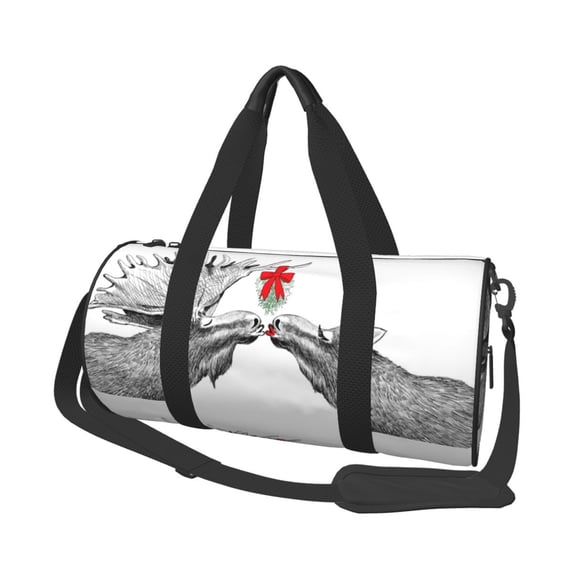 KLL Funny Christmas Moose Kissing Under Mistletoe Duffle Bag For Men Women Sport Gym Fitness Tote Travel Training Workout Basketball Football Weekender