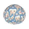 thumbnail image 1 of KLL Funny Cute Healthy Teeth Pattern Shower Cap & Bath Cap for Women,Reversible Oversized Waterproof Shower Caps for all Hair Lengths,Elastic Reusable Bathing Hair Cap, 1 of 6