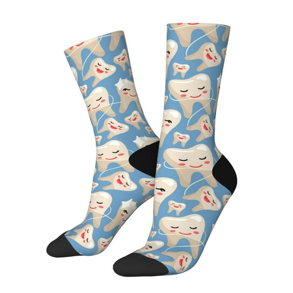 KLL Funny Cute Healthy Teeth Print Cool Socks Men's Women's Crew Socks Funny Crazy Novelty Stockings