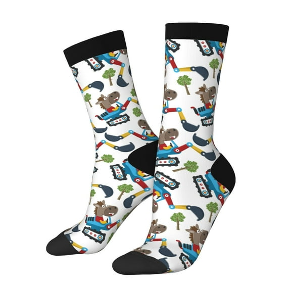 KLL Funny Excavator Print Cool Socks Men's Women's Crew Socks Funny Crazy Novelty Stockings