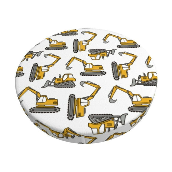 KLL Funny Excavator Round Bar Chair Cushion Cover ,Bar Stool Protector with Elastic, Soft Washable